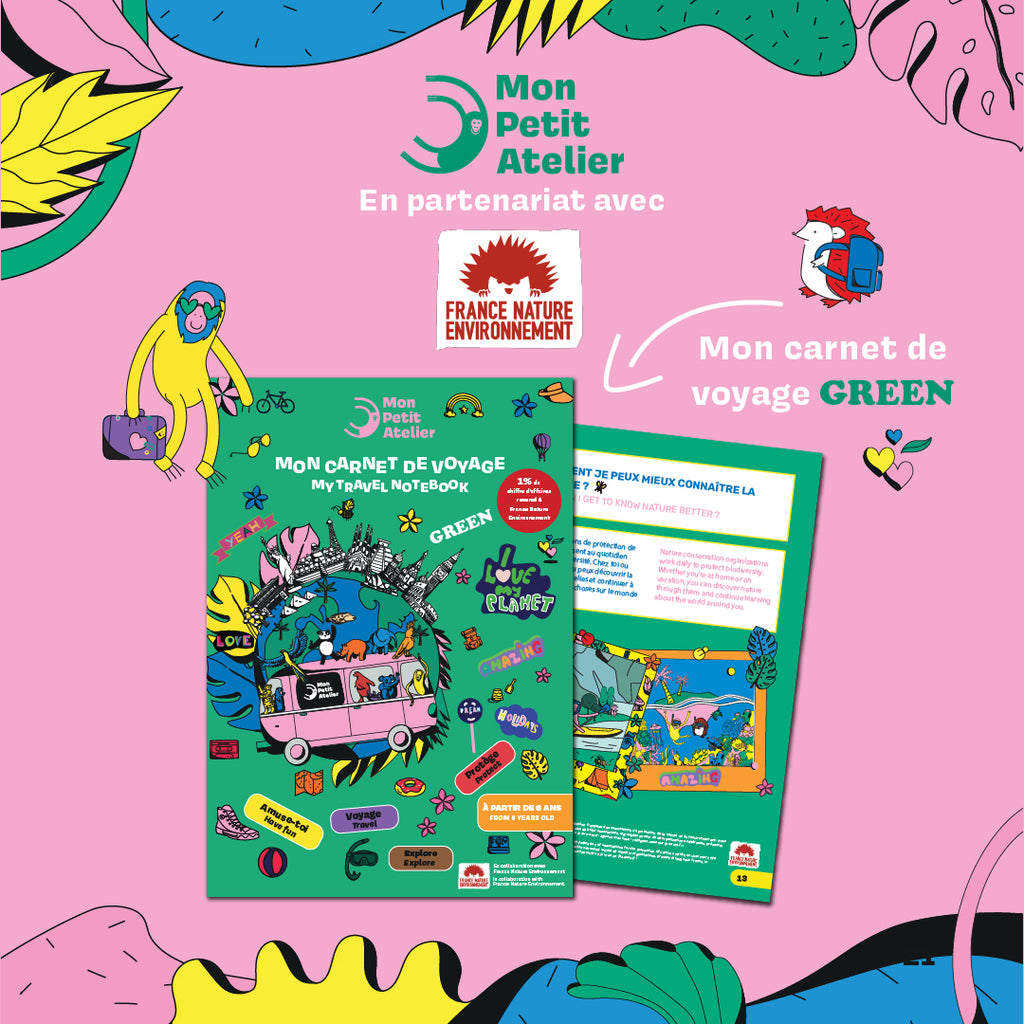 Une présentation du carnet green avec la première et quatrième de couverture du livre mais aussi le logo de FRANCE NATURE ENVIRONNEMENT