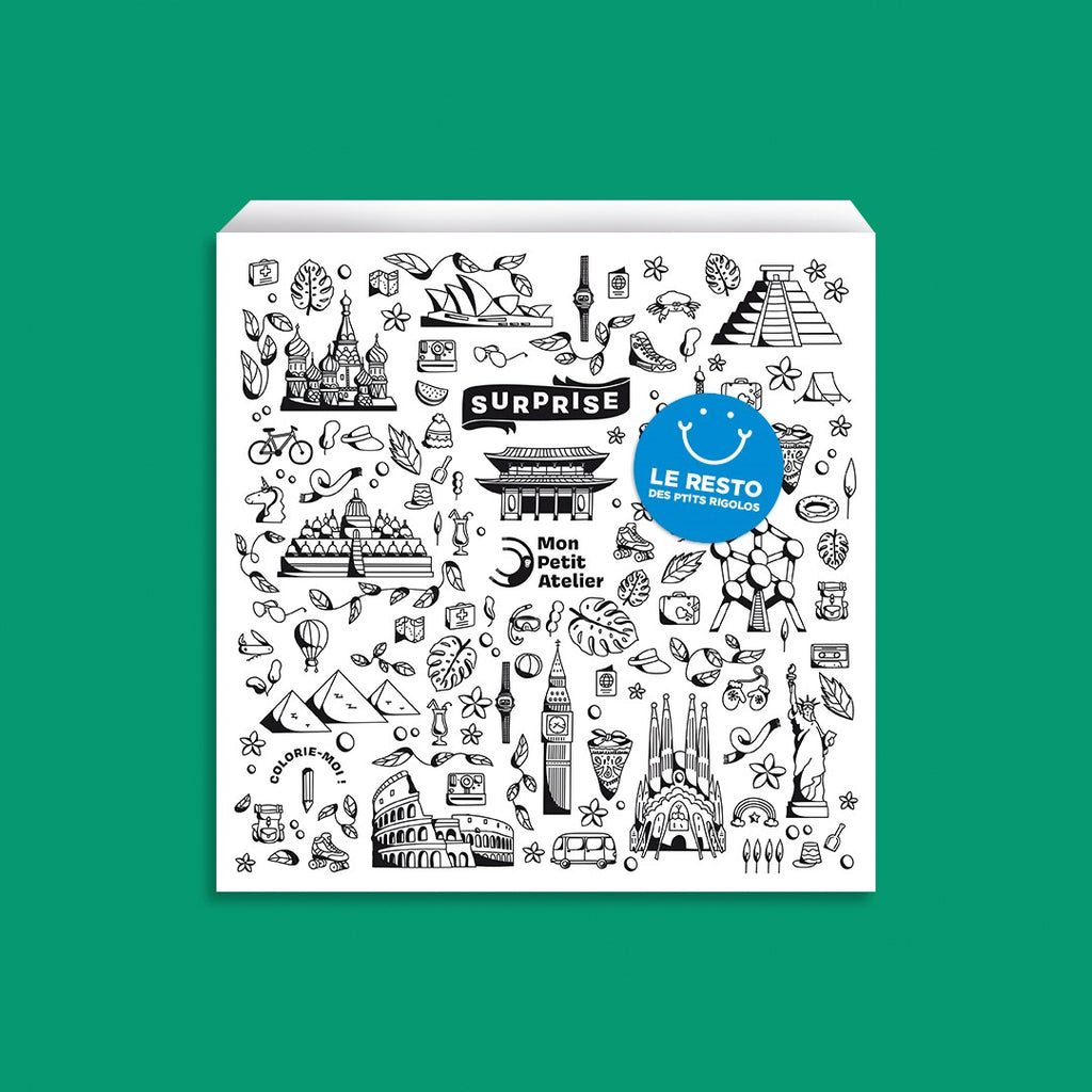 Aperçu de la pochette premium un œil sur le monde avec des motifs noirs et blancs à l'image de plusieurs bâtiments mondiaux